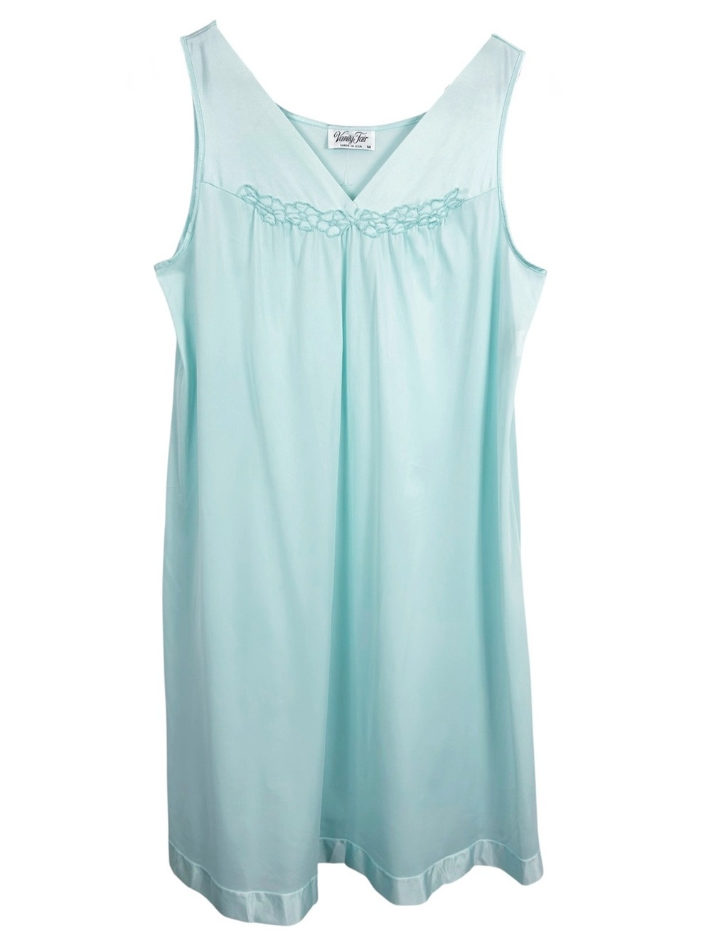Vanity Fair VTG Ice Blue Nightgown Women's Size Medium Made in USA